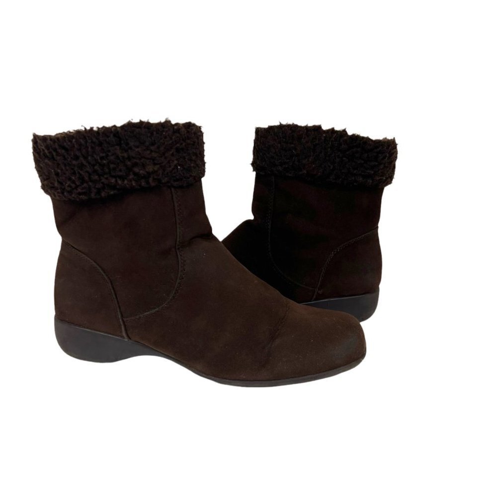 𝅺KAREN Scott Dark Brown Kelli Ankle Boots Booties Sherpa Trim size 10